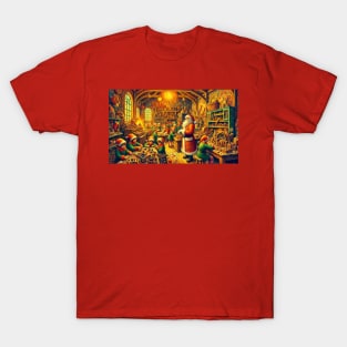 Santa & Elves Gift Preparation - Classic Oil Painting Prints T-Shirt